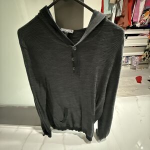 Express Hoodie Sweater Men M Blue Long Sleeve Soft Waffle Knit Polyester Stretch